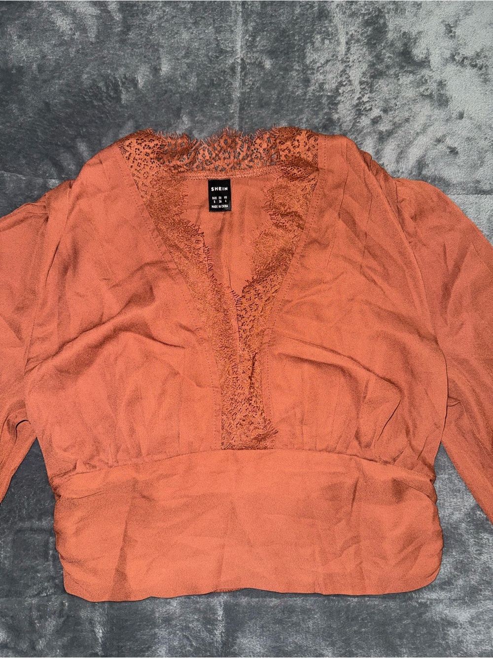SHEIN Rust Lace-Trim V-Neck Women's Top
